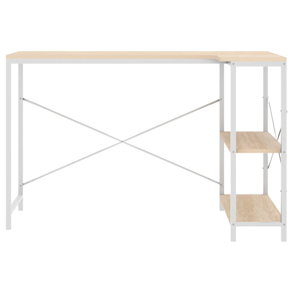 Tietokonepöytä valkoinen ja tammi 110x72x70 cm lastulevy - Sisustajankoti.fi