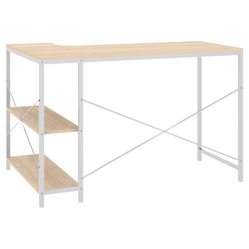 Tietokonepöytä valkoinen ja tammi 110x72x70 cm lastulevy - Sisustajankoti.fi