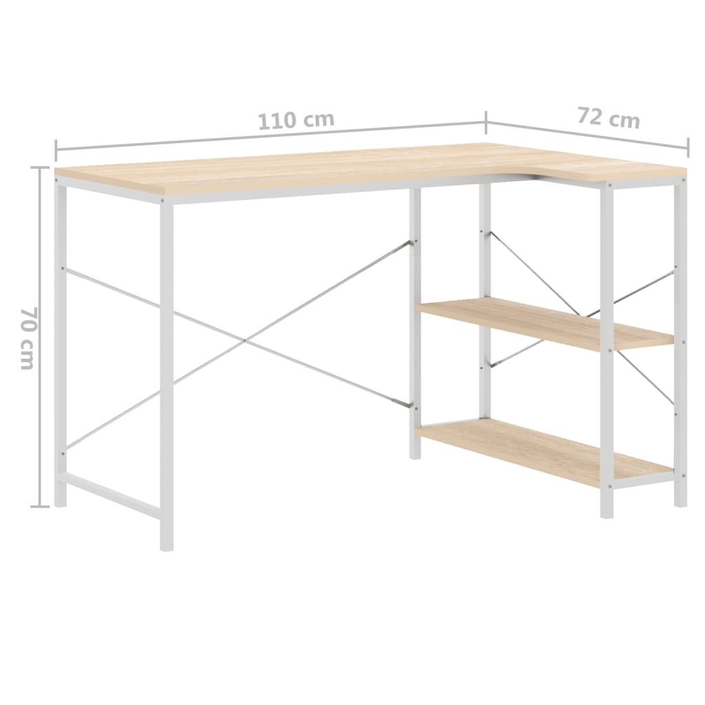 Tietokonepöytä valkoinen ja tammi 110x72x70 cm lastulevy - Sisustajankoti.fi