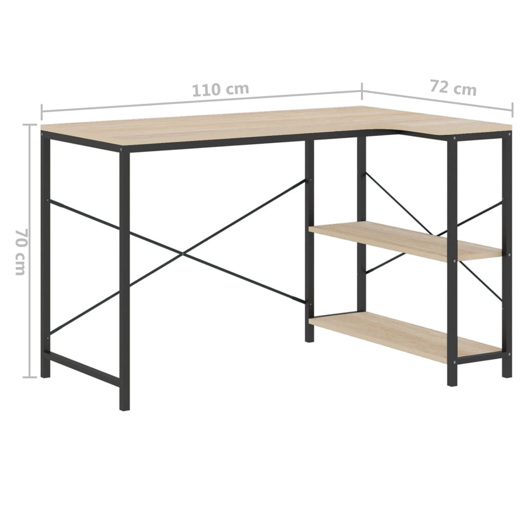 Tietokonepöytä musta ja tammi 110x72x70 cm lastulevy - Sisustajankoti.fi