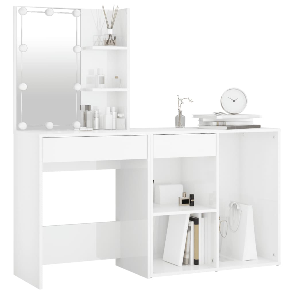 LED-peilipöytä kaapilla korkeakiilto valkoinen tekninen puu - Sisustajankoti.fi