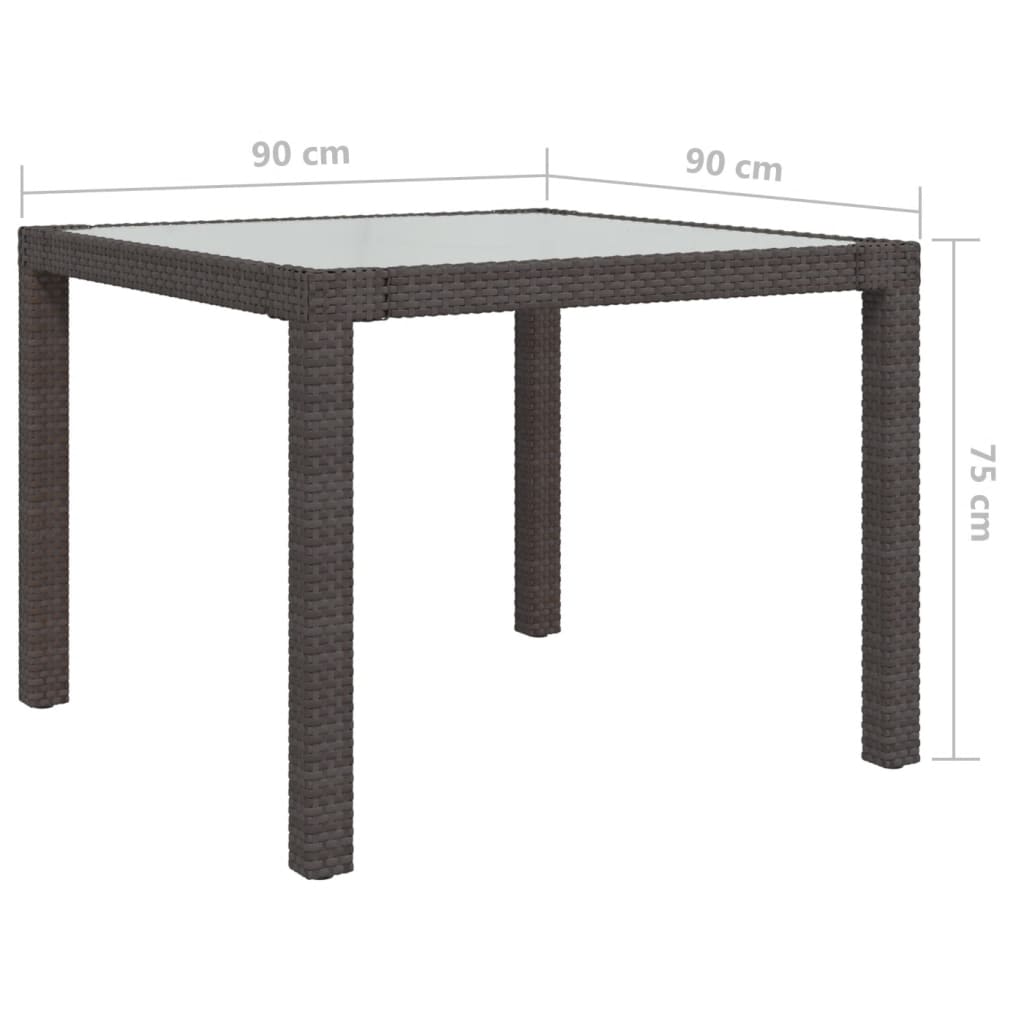 Puutarhapöytä 90x90x75 cm karkaistu lasi ja polyrottinki ruskea - Sisustajankoti.fi