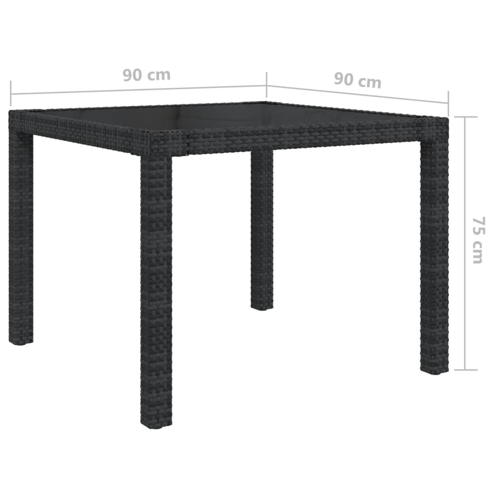 Puutarhapöytä 90x90x75 cm karkaistu lasi ja polyrottinki musta - Sisustajankoti.fi