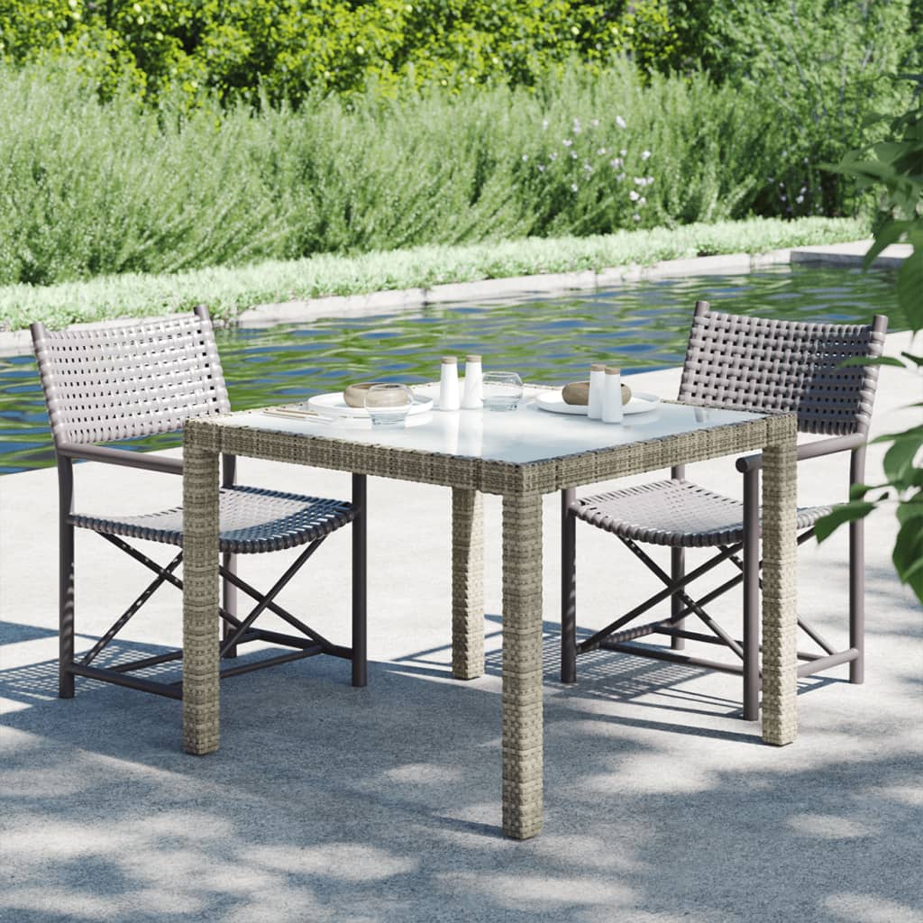 Puutarhapöytä 90x90x75 cm karkaistu lasi ja polyrottinki harmaa - Sisustajankoti.fi