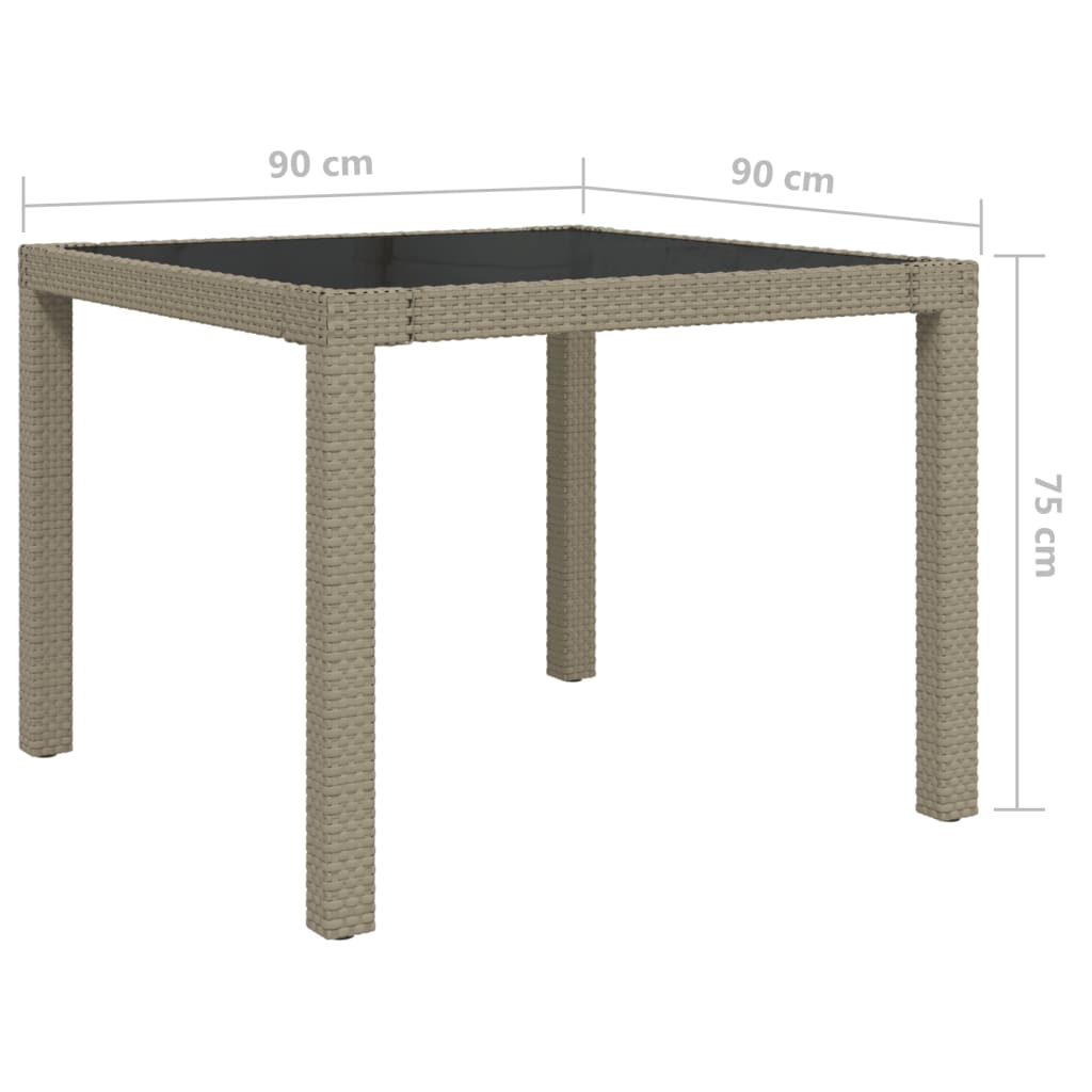 Puutarhapöytä 90x90x75 cm karkaistu lasi ja polyrottinki beige - Sisustajankoti.fi
