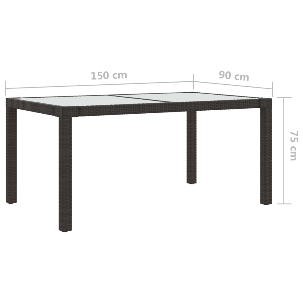 Puutarhapöytä 150x90x75cm karkaistu lasi ja polyrottinki ruskea - Sisustajankoti.fi