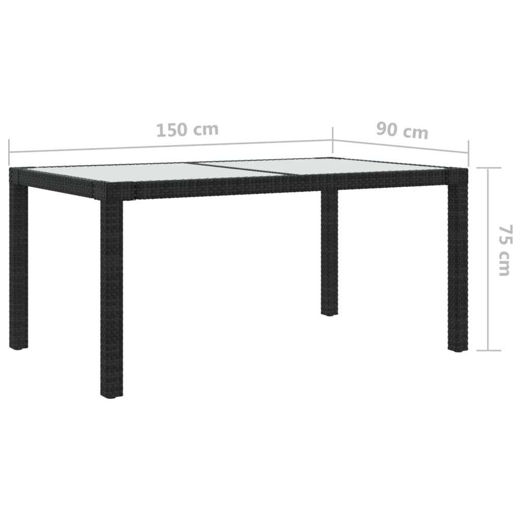 Puutarhapöytä 150x90x75cm karkaistu lasi ja polyrottinki musta - Sisustajankoti.fi