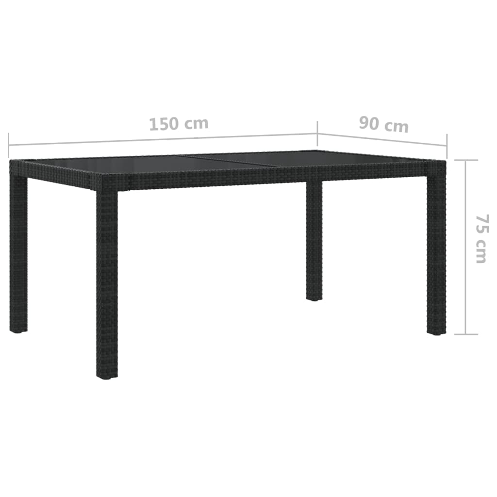 Puutarhapöytä 150x90x75cm karkaistu lasi ja polyrottinki musta - Sisustajankoti.fi