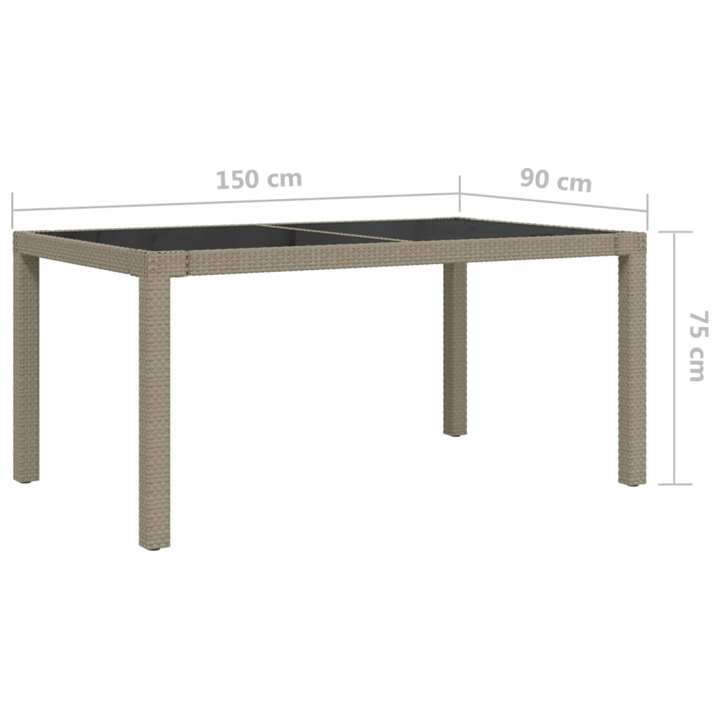 Puutarhapöytä 150x90x75cm karkaistu lasi ja polyrottinki beige - Sisustajankoti.fi