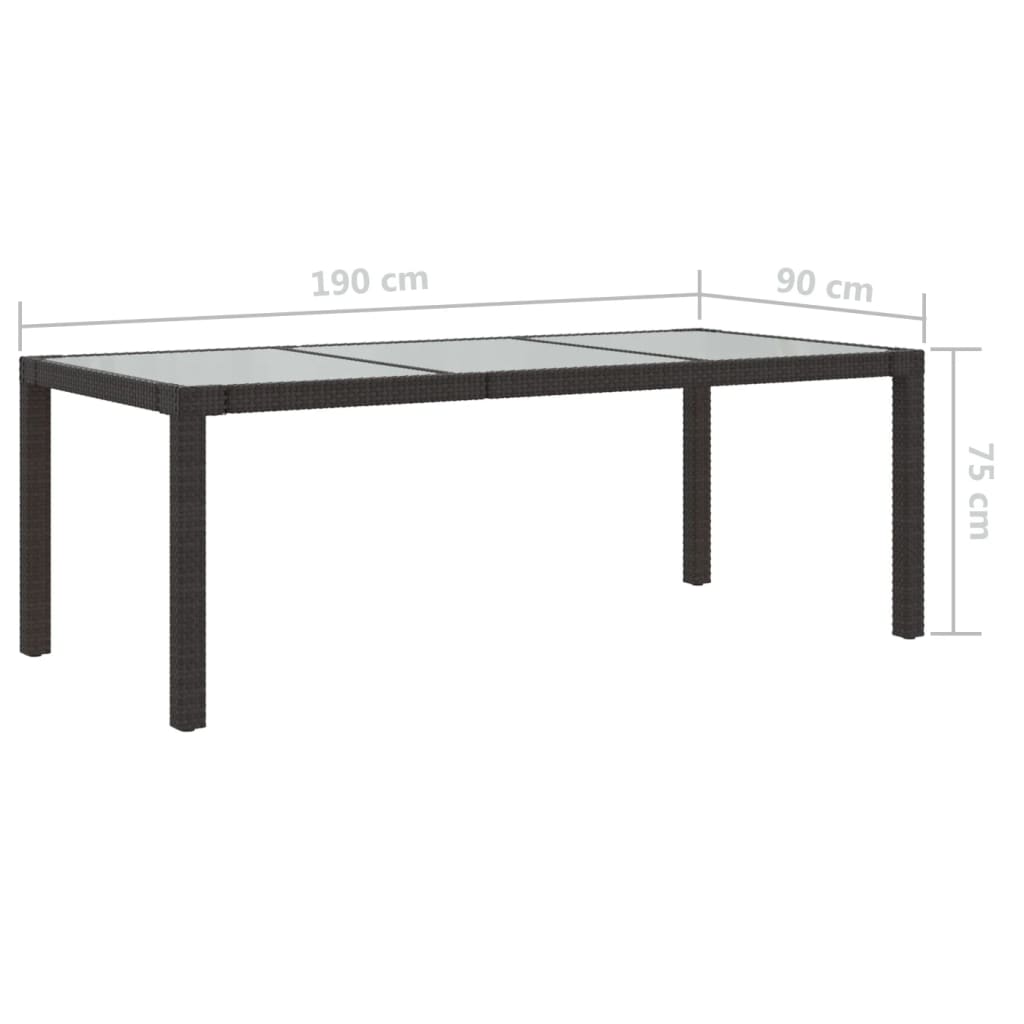 Puutarhapöytä 190x90x75cm karkaistu lasi ja polyrottinki ruskea - Sisustajankoti.fi