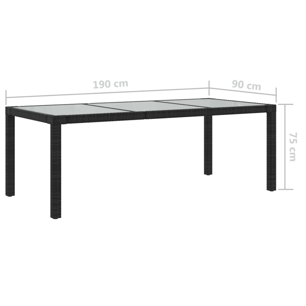 Puutarhapöytä 190x90x75 cm karkaistu lasi ja polyrottinki musta - Sisustajankoti.fi