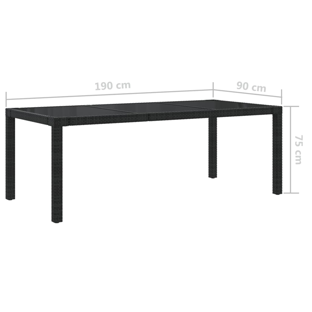 Puutarhapöytä musta 190x90x75 cm karkaistu lasi ja polyrottinki - Sisustajankoti.fi