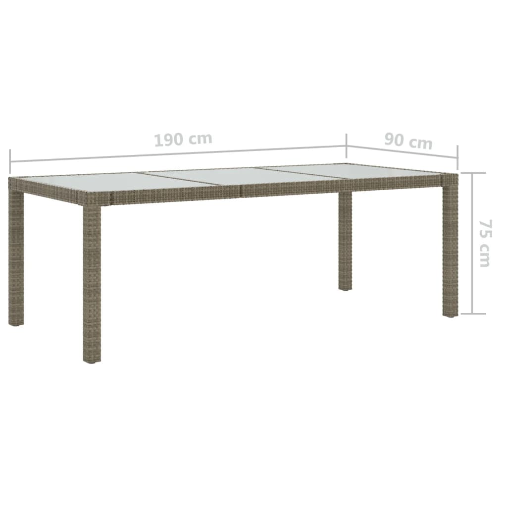 Puutarhapöytä harmaa 190x90x75 cm karkaistu lasi/polyrottinki - Sisustajankoti.fi
