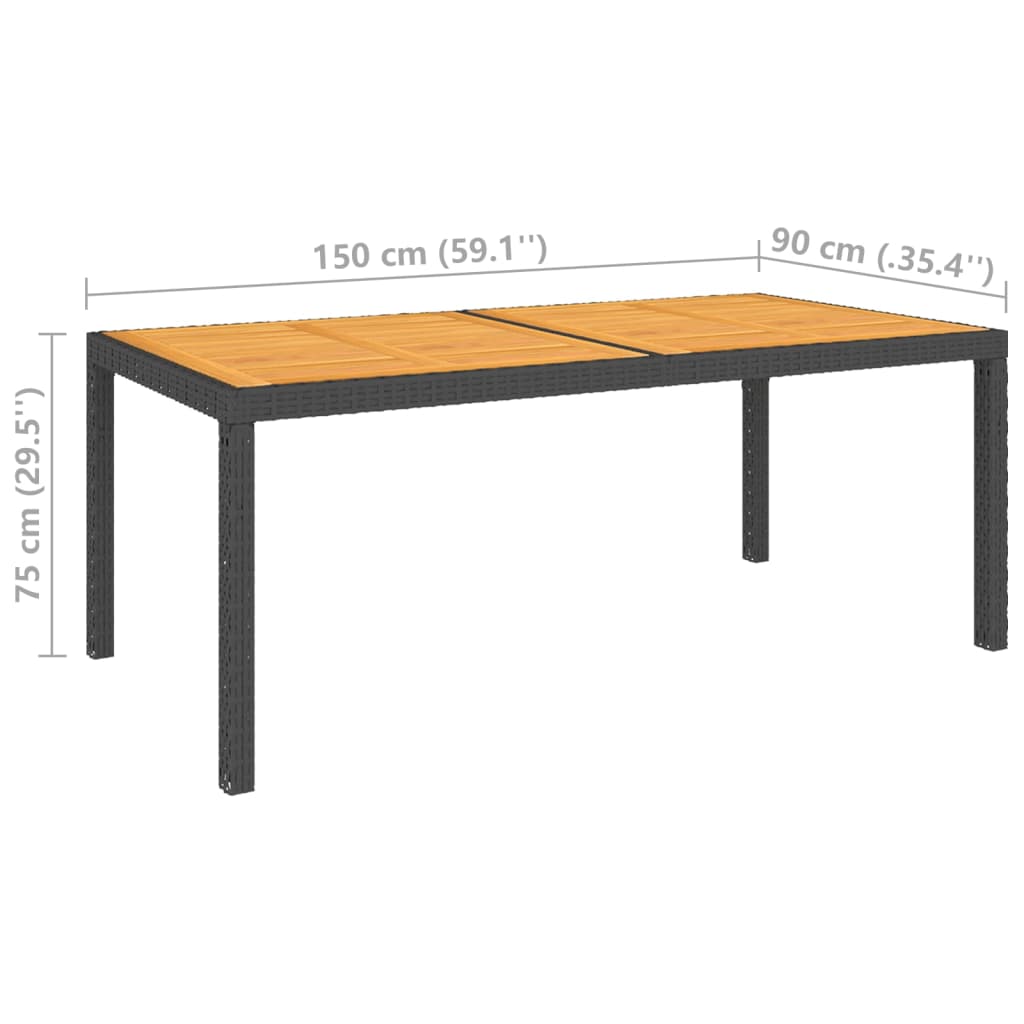 Puutarhapöytä 150x90x75 cm polyrottinki ja akaasiapuu musta - Sisustajankoti.fi