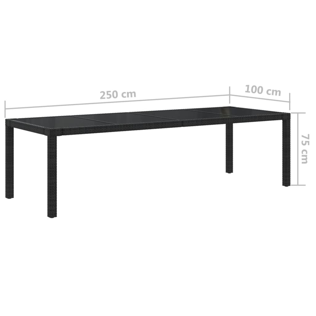 Puutarhapöytä 250x100x75cm karkaistu lasi ja polyrottinki musta - Sisustajankoti.fi