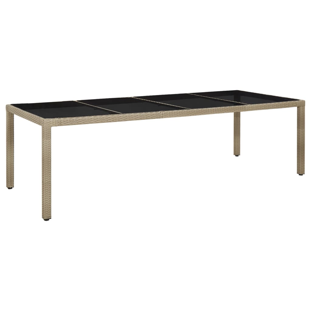 Puutarhapöytä 250x100x75 cm karkaistu lasi ja PE-rottinki beige - Sisustajankoti.fi