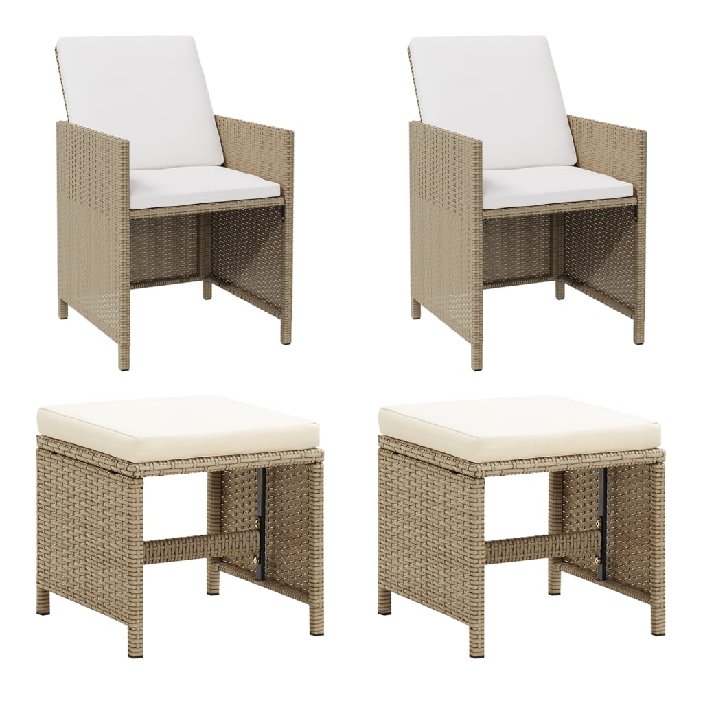 Puutarhatuolit ja jakkarat 2 kpl polyrottinki beige - Sisustajankoti.fi