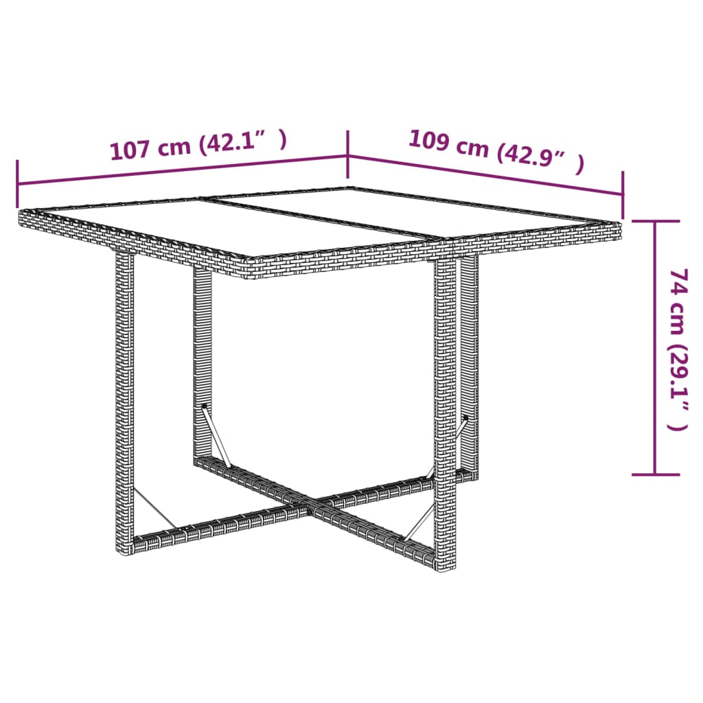 Puutarhapöytä ruskea 109x107x74 cm polyrottinki ja lasi - Sisustajankoti.fi