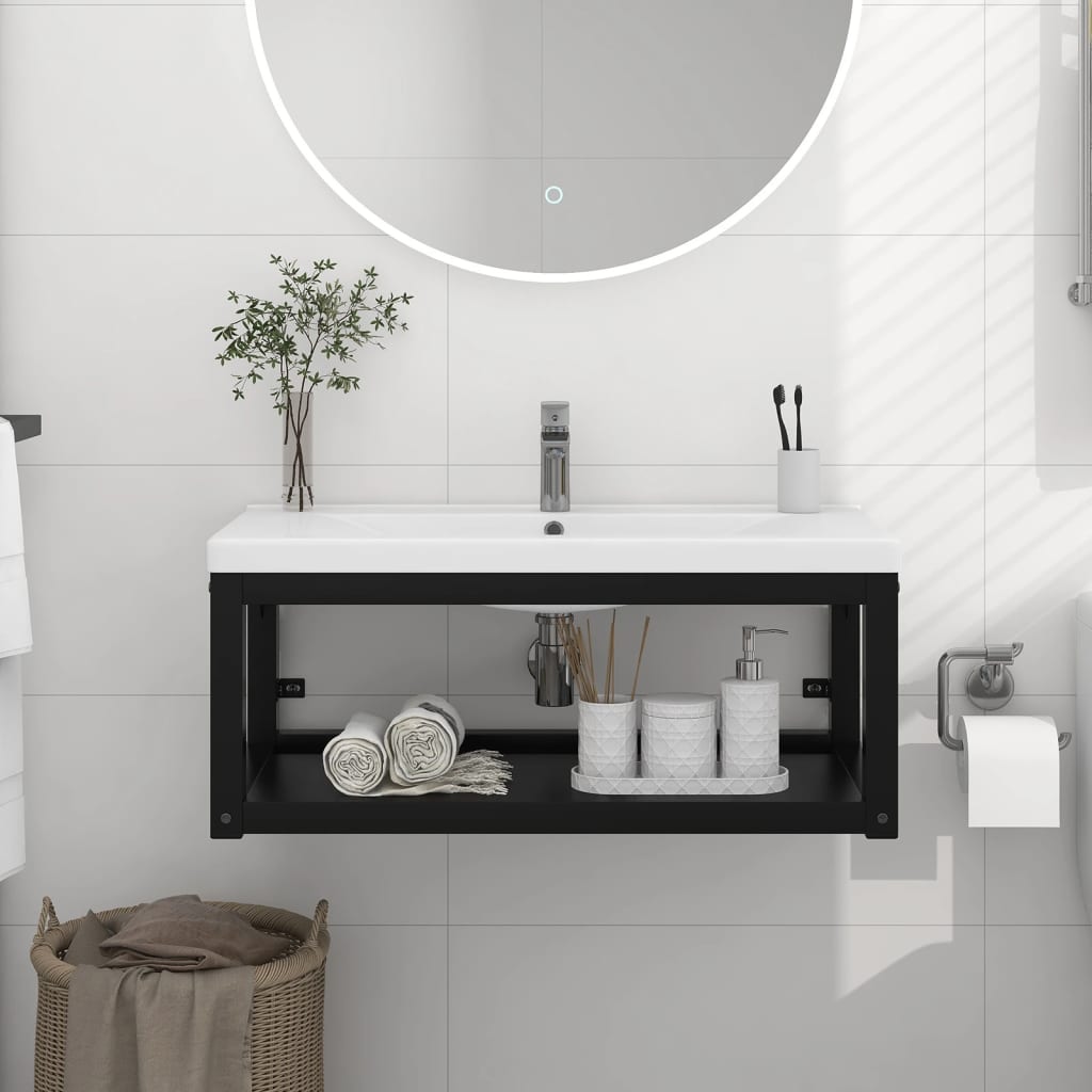 Seinäkiinnitettävä pesualtaan kehys musta 79x38x31 cm rauta - Sisustajankoti.fi