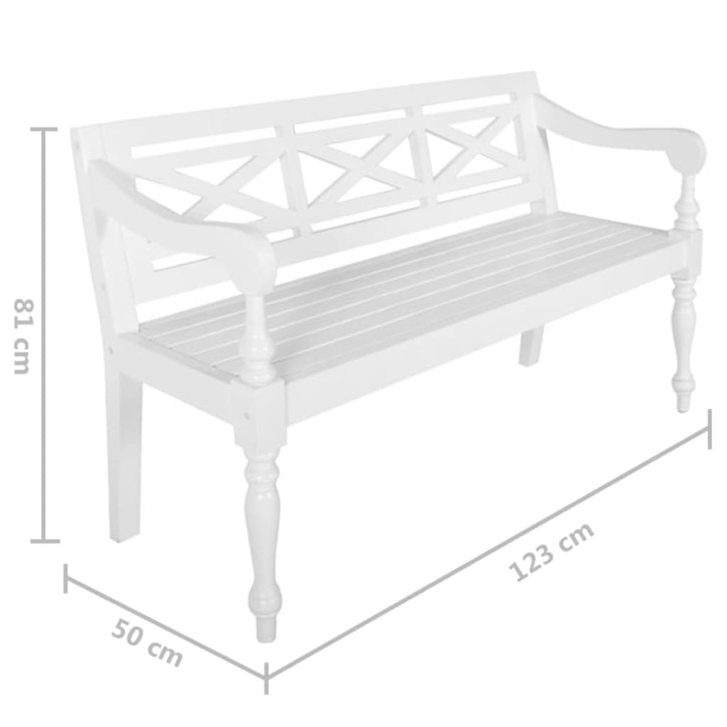 Batavia-penkki täysmahonki 123 cm valkoinen - Sisustajankoti.fi