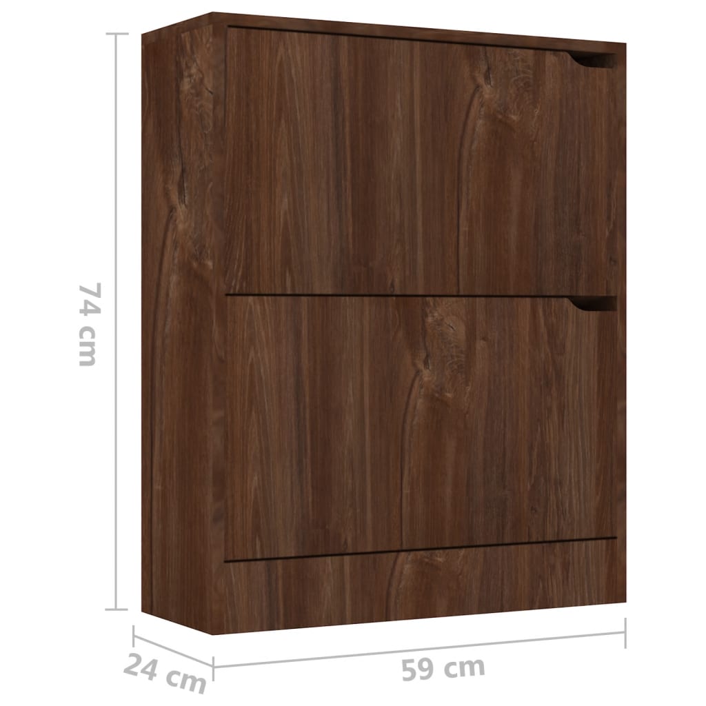 Kenkäkaappi 2 ovella ruskea tammi 59x24x74 cm lastulevy - Sisustajankoti.fi