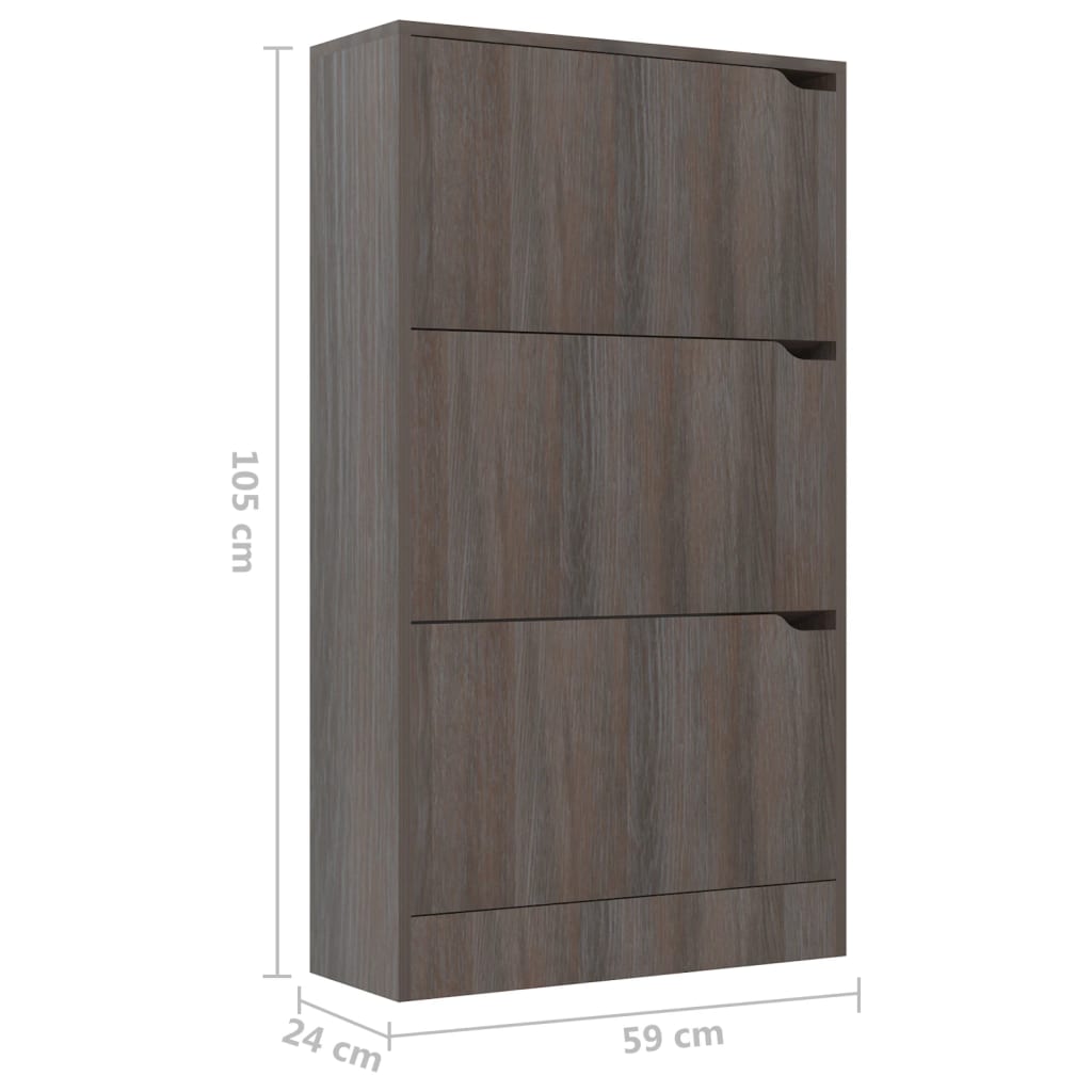 Kenkäkaappi 3 ovella harmaa Sonoma-tammi 59x24x105 cm lastulevy - Sisustajankoti.fi