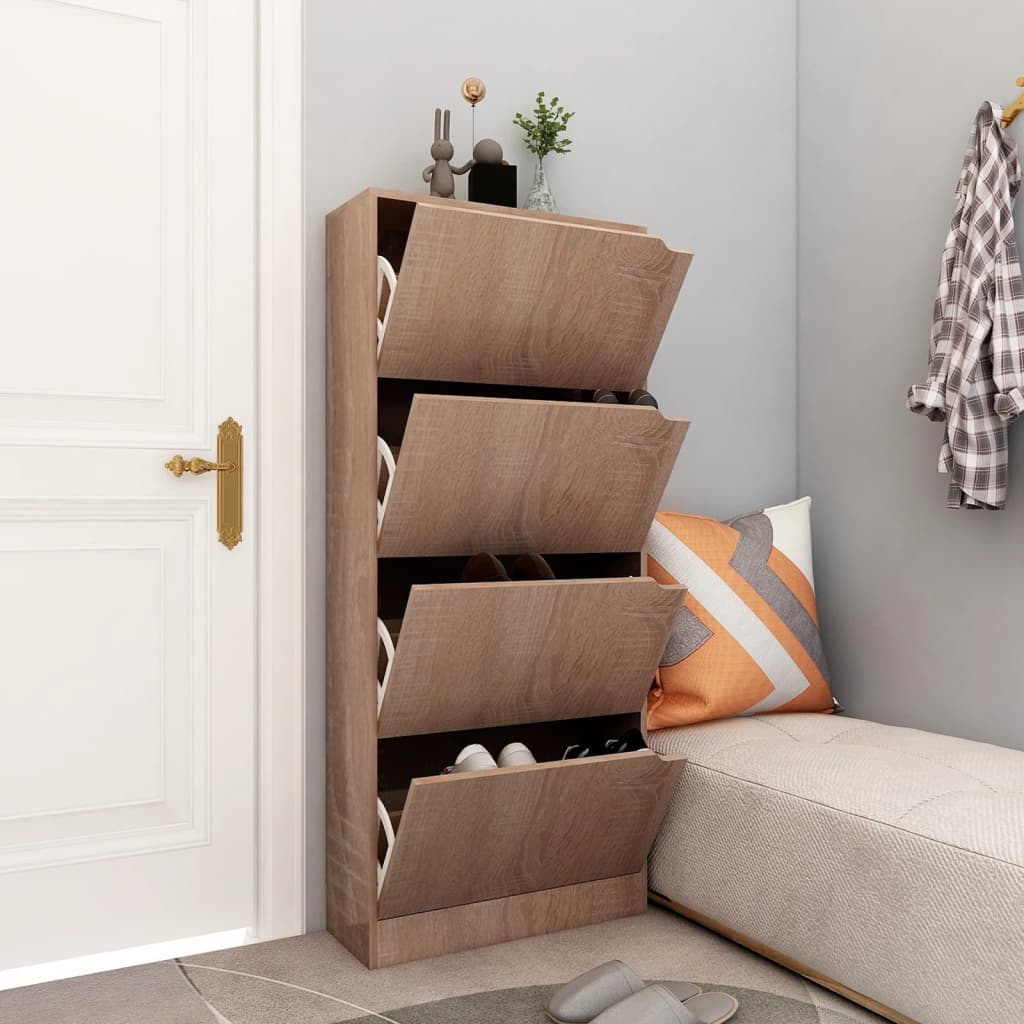 Kenkäkaappi 4 ovella Sonoma-tammi 59x24x136 cm lastulevy - Sisustajankoti.fi