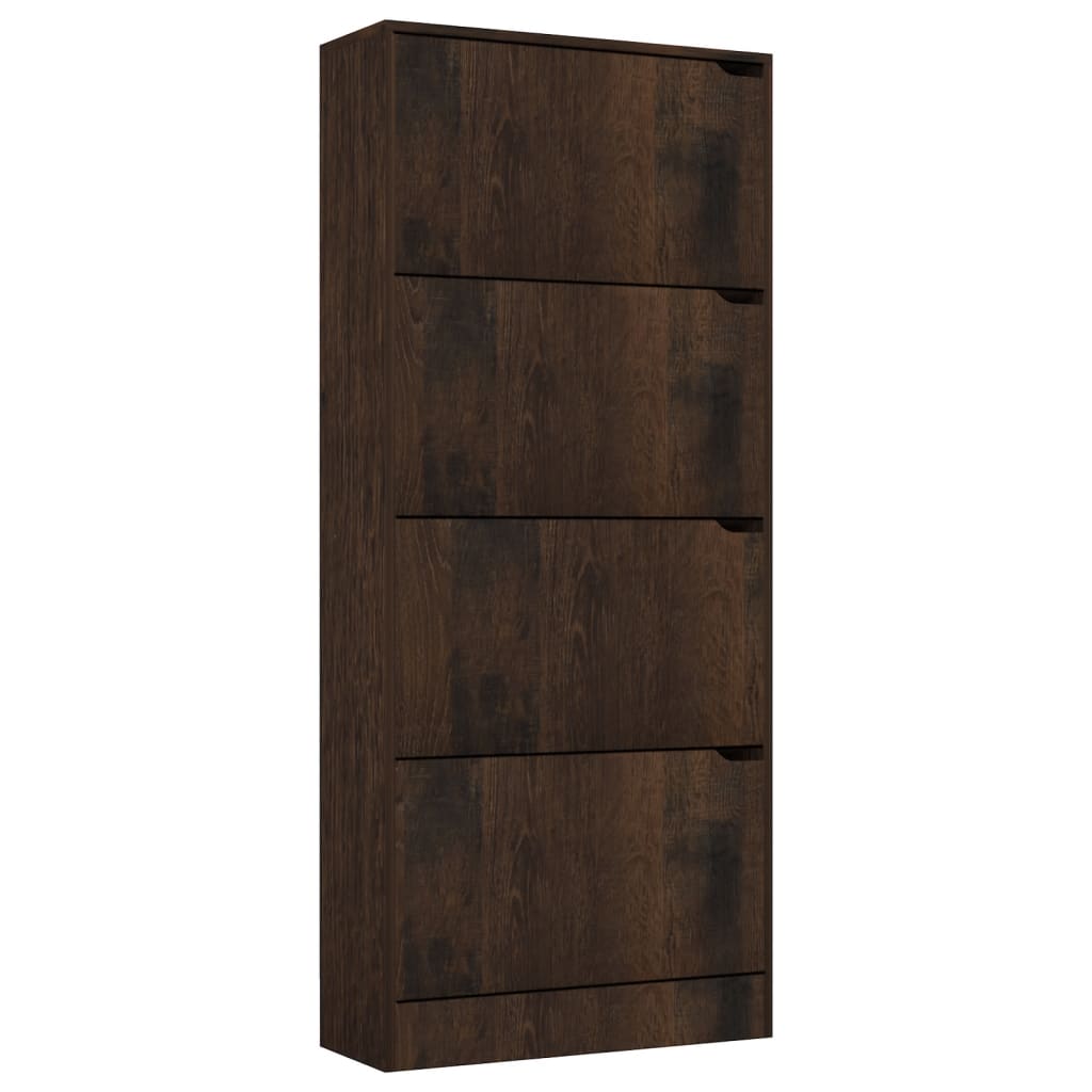 Kenkäkaappi 4 ovella savutammi 59x24x136 cm lastulevy - Sisustajankoti.fi