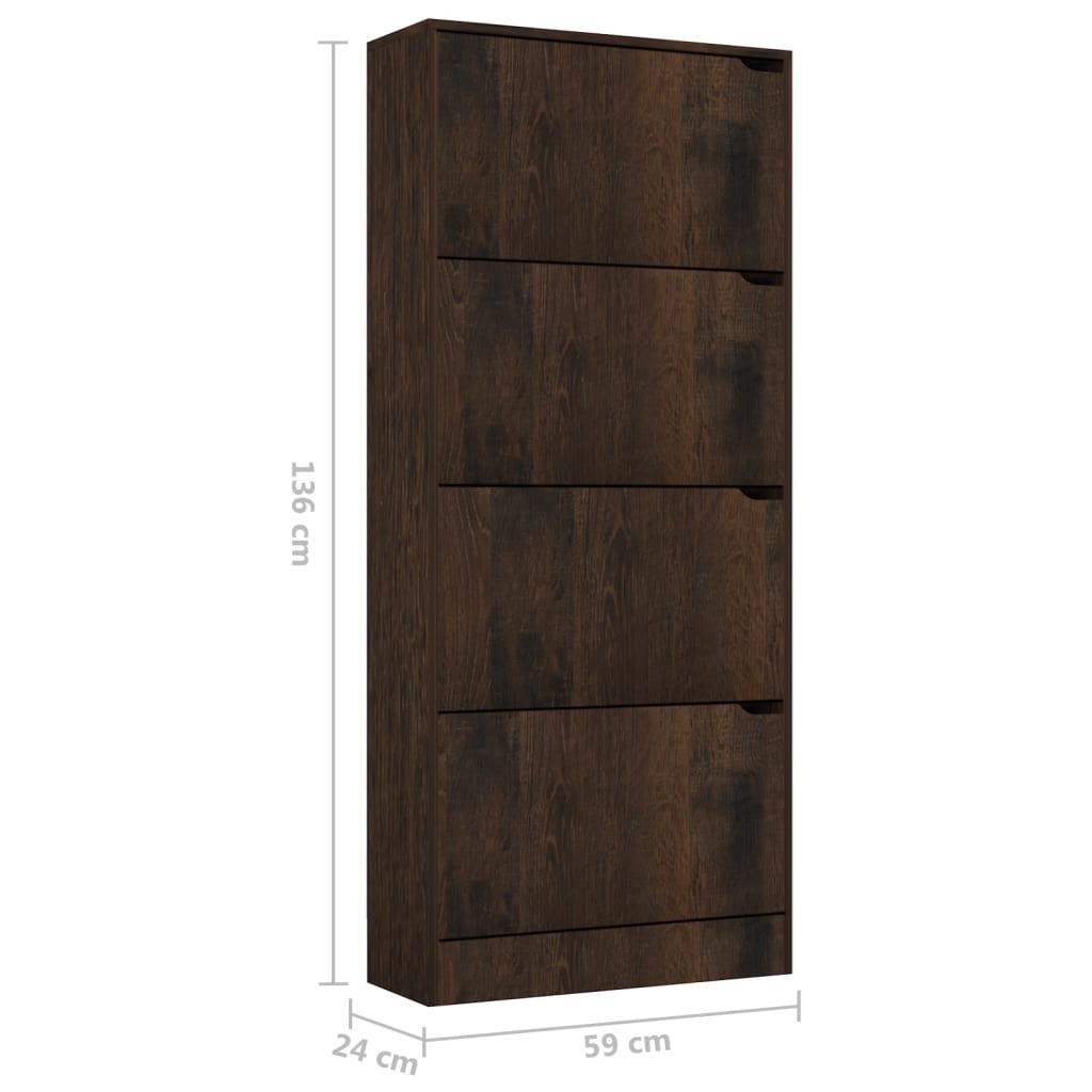 Kenkäkaappi 4 ovella savutammi 59x24x136 cm lastulevy - Sisustajankoti.fi