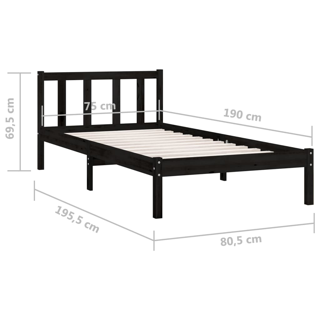 Sängynrunko musta täysi mänty 75x190 cm UK Small Single - Sisustajankoti.fi