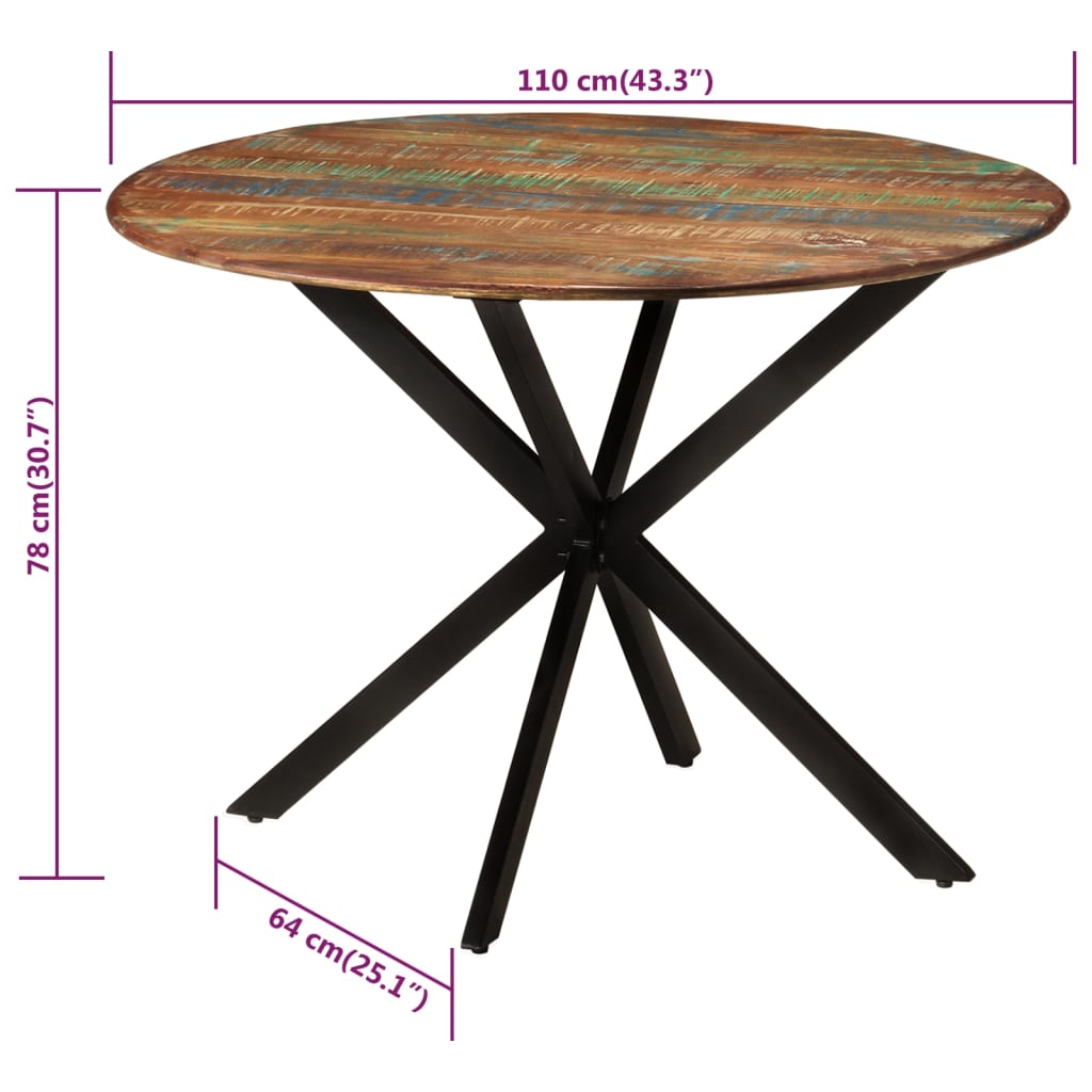 Ruokapöytä Ø110x78 cm kierrätetty täyspuu ja teräs - Sisustajankoti.fi