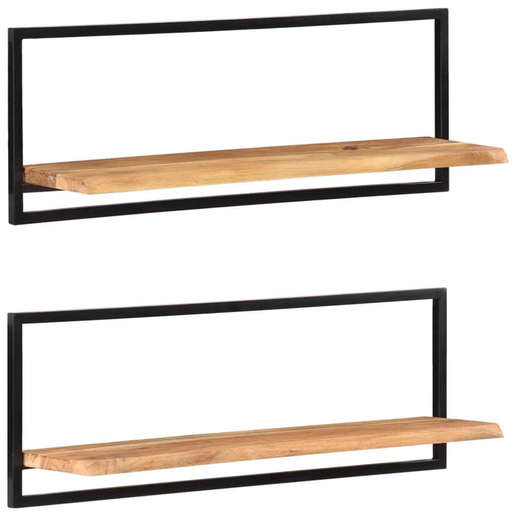 Seinähyllyt 2 kpl 100x24x35 cm täysi akasiapuu ja teräs - Sisustajankoti.fi