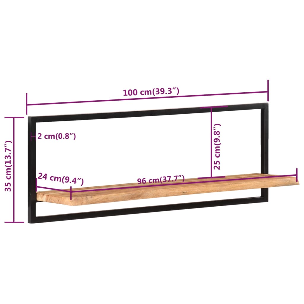 Seinähyllyt 2 kpl 100x24x35 cm täysi akasiapuu ja teräs - Sisustajankoti.fi