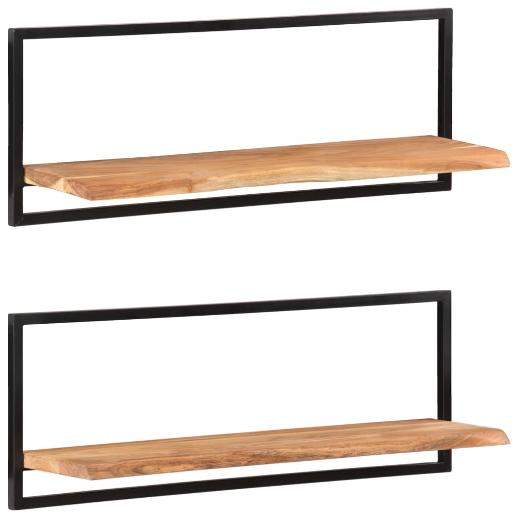 Seinähyllyt 2 kpl 100x24x35 cm täysi akasiapuu ja teräs - Sisustajankoti.fi
