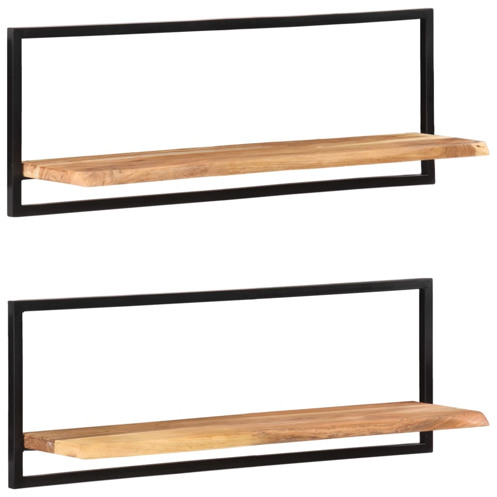 Seinähyllyt 2 kpl 100x24x35 cm täysi akasiapuu ja teräs - Sisustajankoti.fi
