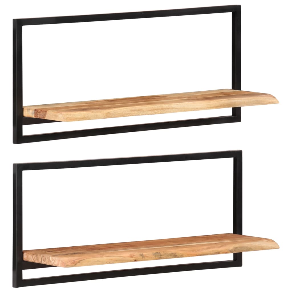 Seinähyllyt 2 kpl 80x25x35 cm täysi akasiapuu ja teräs - Sisustajankoti.fi