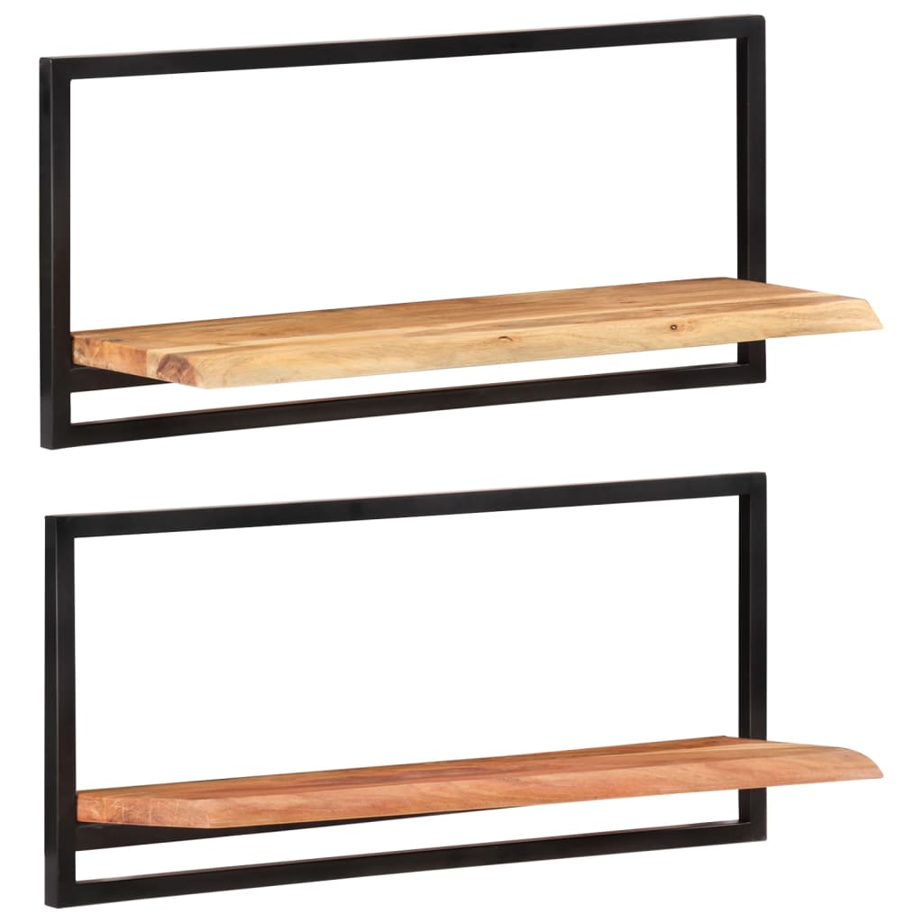 Seinähyllyt 2 kpl 80x25x35 cm täysi akasiapuu ja teräs - Sisustajankoti.fi