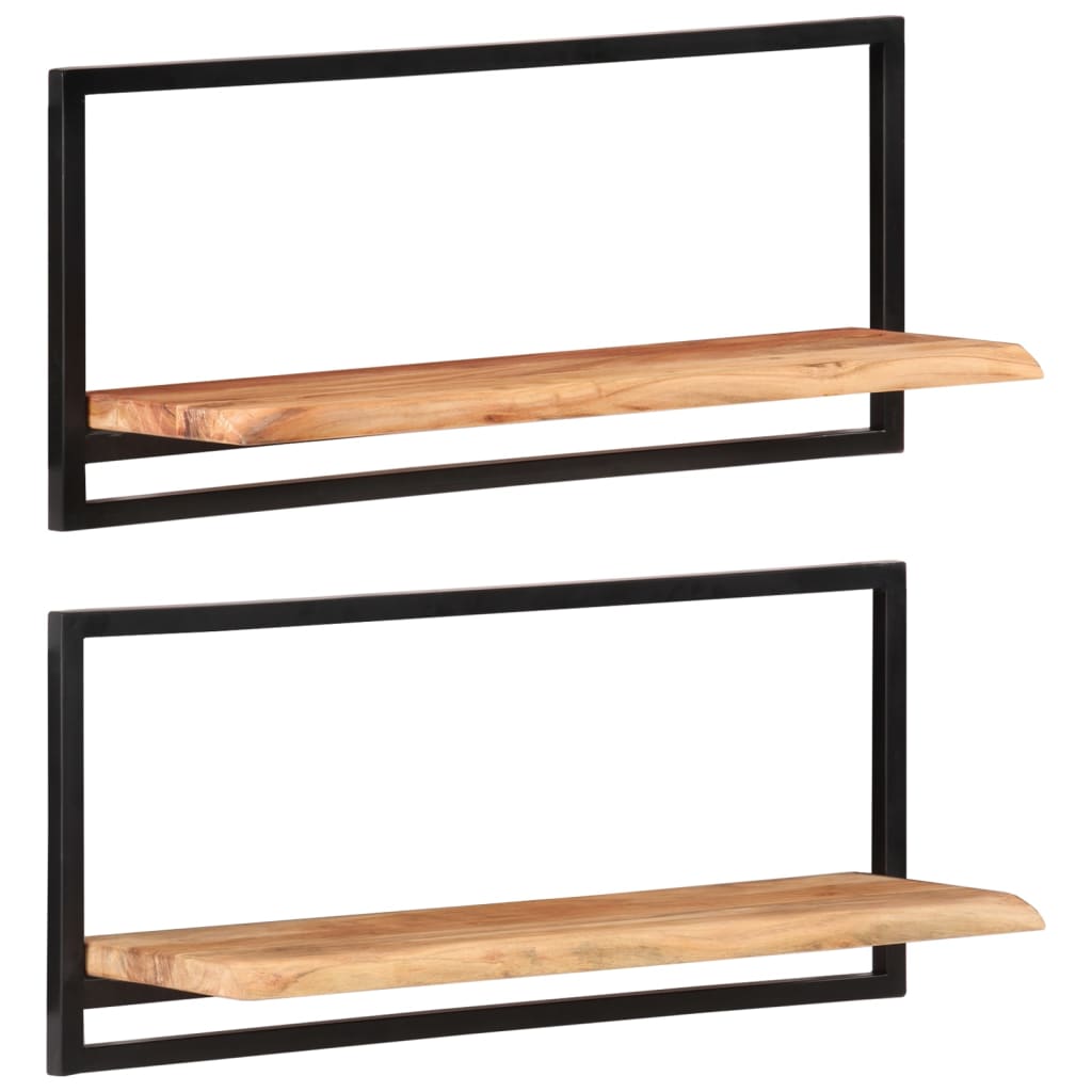 Seinähyllyt 2 kpl 80x25x35 cm täysi akasiapuu ja teräs - Sisustajankoti.fi
