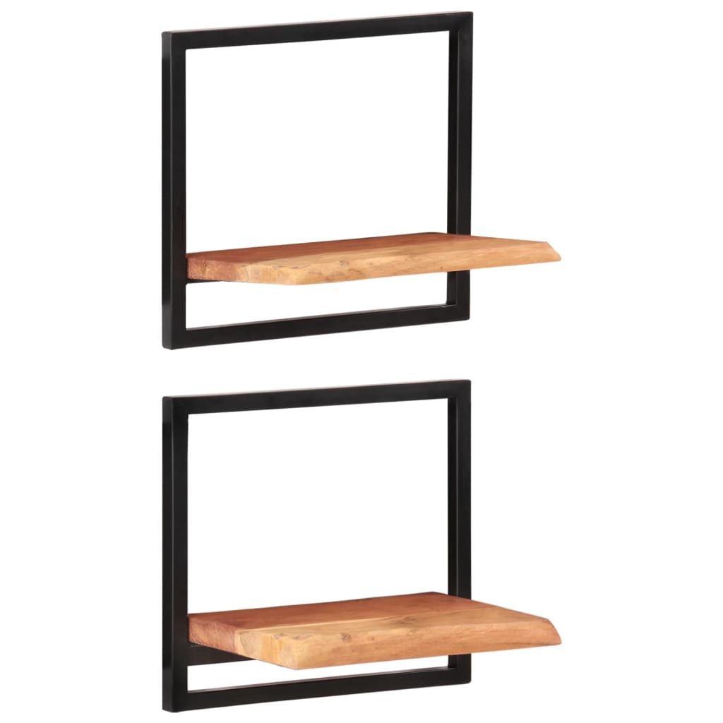 Seinähyllyt 2 kpl 40x24x35 cm täysi akasiapuu ja teräs - Sisustajankoti.fi