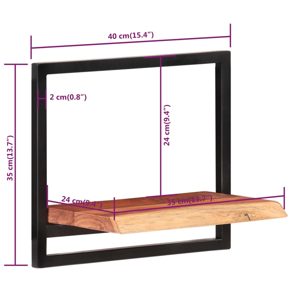 Seinähyllyt 2 kpl 40x24x35 cm täysi akasiapuu ja teräs - Sisustajankoti.fi