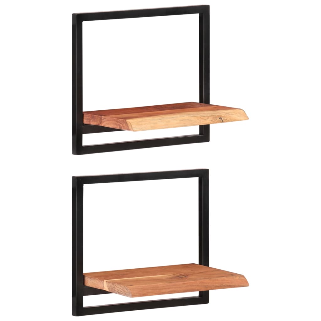 Seinähyllyt 2 kpl 40x24x35 cm täysi akasiapuu ja teräs - Sisustajankoti.fi