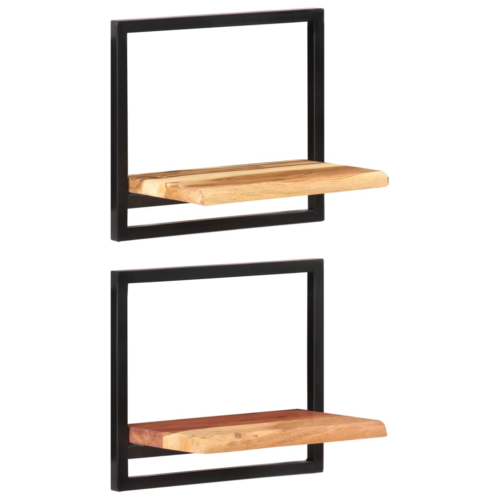 Seinähyllyt 2 kpl 40x24x35 cm täysi akasiapuu ja teräs - Sisustajankoti.fi