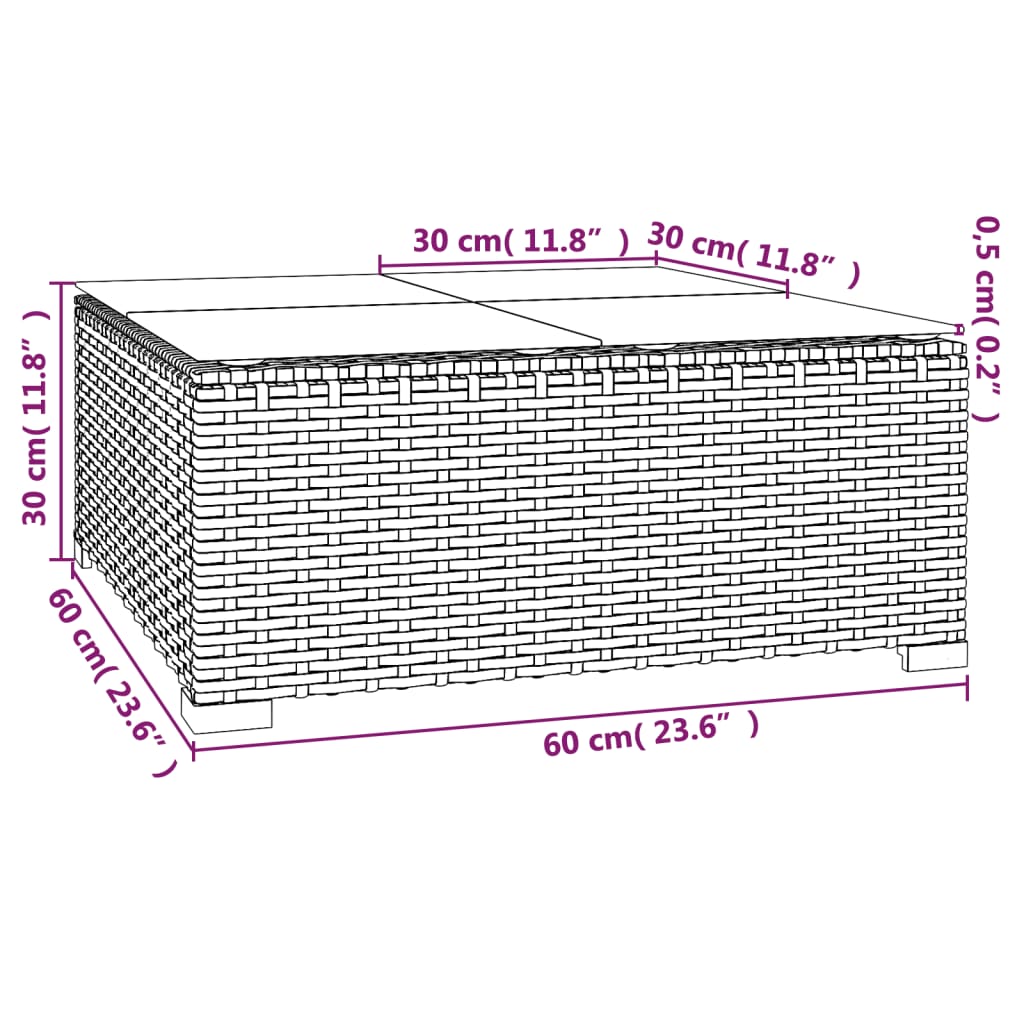Puutarhan sohvapöytä musta 60x60x30 cm polyrottinki ja lasi - Sisustajankoti.fi