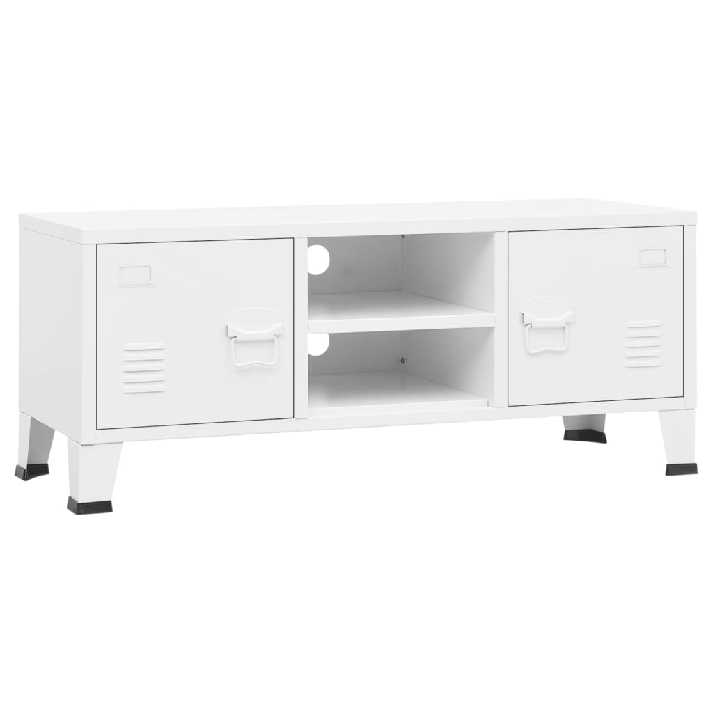 Teollinen TV-taso valkoinen 105x35x42 cm metalli - Sisustajankoti.fi