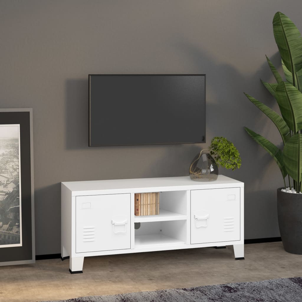Teollinen TV-taso valkoinen 105x35x42 cm metalli - Sisustajankoti.fi