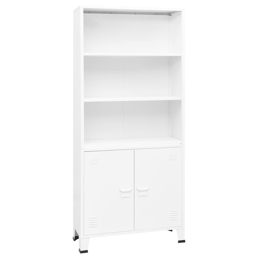 Teollinen kirjahylly valkoinen 80x32x180 cm teräs - Sisustajankoti.fi