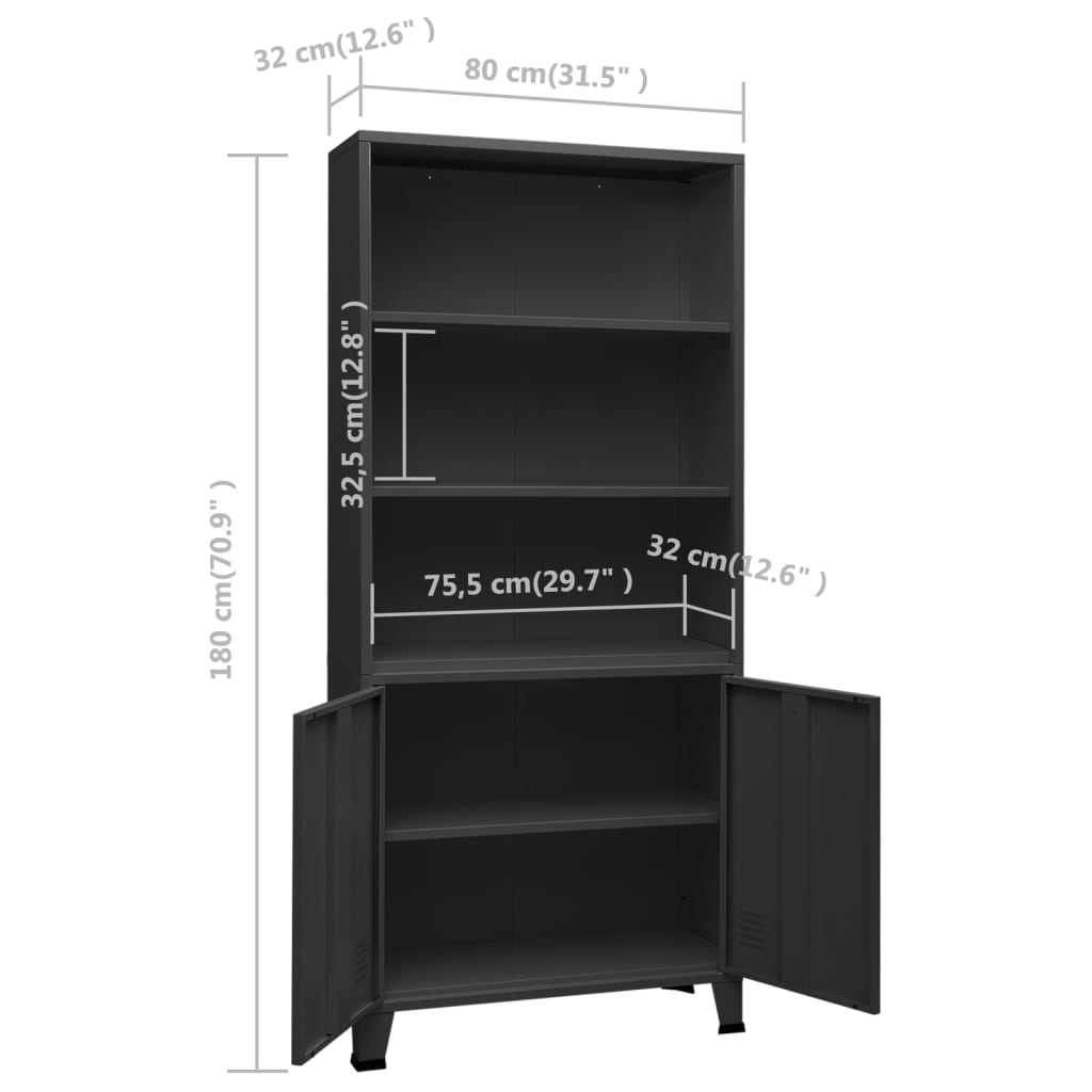 Teollinen kirjahylly antrasiitti 80x32x180 cm teräs - Sisustajankoti.fi