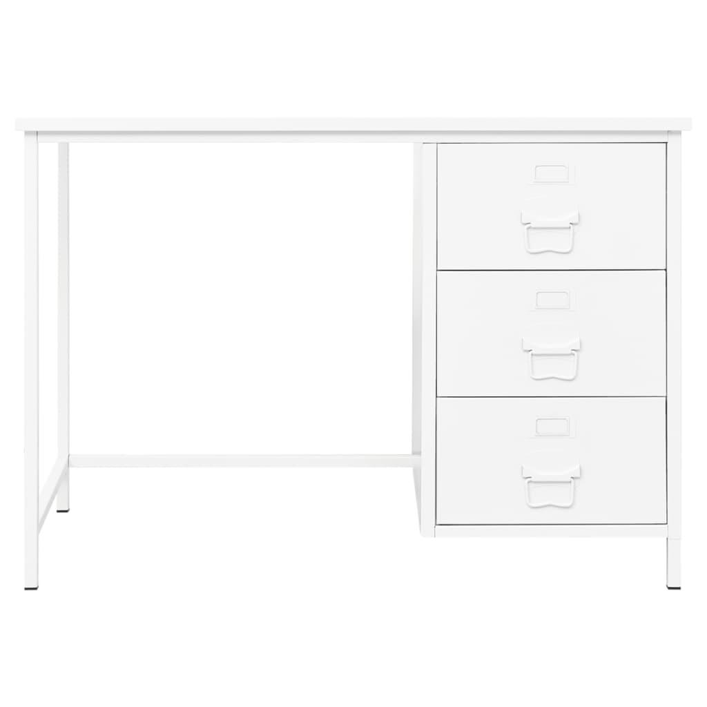 Teollinen työpöytä laatikoilla valkoinen 105x52x75 cm teräs - Sisustajankoti.fi