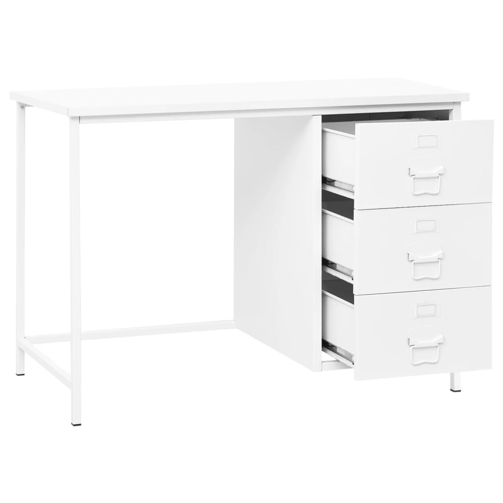 Teollinen työpöytä laatikoilla valkoinen 105x52x75 cm teräs - Sisustajankoti.fi