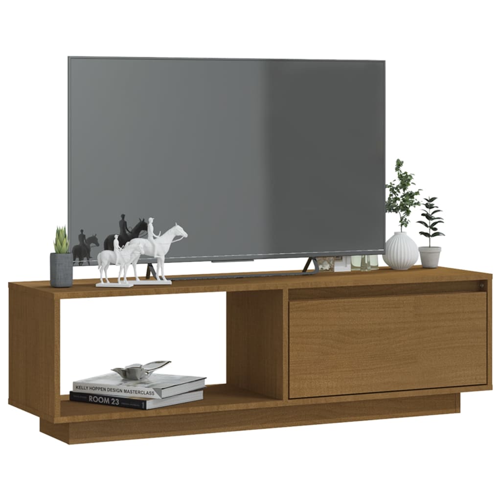 TV-taso hunajanruskea 110x30x33,5 cm täysi mänty - Sisustajankoti.fi
